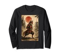 Samurai Warrior Fox Japanese Vintage Graphic Ukiyo-e Art Maglia a Manica
