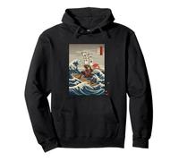 Samurai Warrior on The Waves Japanese Ukiyo-e Ispirato Felpa con Cappuccio