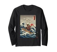 Samurai Warrior on The Waves Japanese Ukiyo-e Ispirato Maglia a Manica