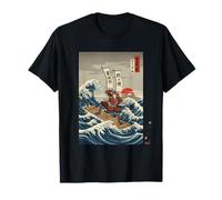 Samurai Warrior on The Waves Japanese Ukiyo-e Ispirato Maglietta