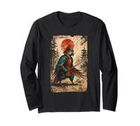 Samurai Warrior Parrot Japanese Vintage Graphic Ukiyo-e Art Maglia a Manica