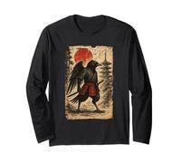 Samurai Warrior Raven Japanese Vintage Graphic Ukiyo-e Art Maglia a Manica