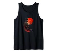 Samurai Warrior Red Moon Inchiostro Giapponese Art Style Canotta
