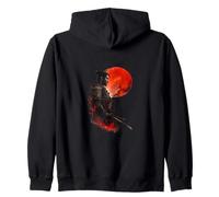Samurai Warrior Red Moon Inchiostro Giapponese Art Style Felpa con Cappuccio