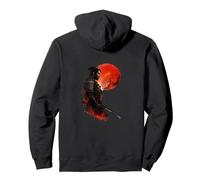 Samurai Warrior Red Moon Inchiostro Giapponese Art Style Felpa con Cappuccio