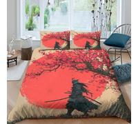 samurai warriorSet Di Copripiumino microfibra morbida 3 Pezzi stampa 3D con cerniera traditional Japanese art copripiumino con federe soffice ultra morbido for ragazze Super king（260x220cm）