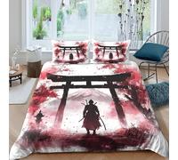 samurai warriorSet Di Copripiumino morbida 3 pezzi motivo 3D con cerniera Japanese art style_ copripiumino con federa traspirante for bambini adulti ragazzi Super king（260x220cm）