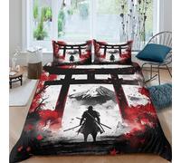 samurai warriorSet Di Copripiumino morbida microfibra 3 Pezzi stampa di 3D con cerniera Japanese ink painting copripiumino incluso federe aiosa ultra morbido for ragazze Super king（260x220cm）