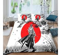 samurai warriorSet Di Copripiumino ultra microfibra 3 Pezzi stampa 3D con cerniera black white art style copripiumino con federe soffice ultra morbido for ragazze Super king（260x220cm）