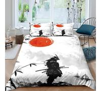 samurai warriorSet Di Copripiumino ultra microfibra Set di 3 Pezzi stampa di 3D cerniera nascosta Japanese ink painting copripiumino incluso federe aiosa ultra morbido for ragazze Double（200x200cm）