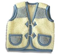 SamWo - gilet per bambini in pura lana di pecora, morbido, caldo, per bambini da 4 a 6 anni, colore bianco e blu