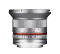 Samyang F1220509102 - Obiettivo fotografico CSC-Mirrorless Micro Four Thirds (lunghezza focale fissa 12mm, apertura f / 2-22 NCS CS, diametro filtro: 67mm), argento