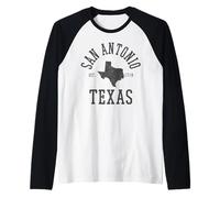 San Antonio Texas - Mappa di Stato EST. 1718 Souvenir Maglia con Maniche Raglan