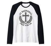 San Barnaba Prega per Noi Croce cattolica Laurel Maglia con Maniche Raglan