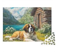 San Bernardo Cane Puzzle 1000 Pezzi Carta per Adulti Capanna sul Lago Gioco di Puzzle 1000 Pezzi Relax Decorazione Casa Regalo 70x50cm/1000pcs