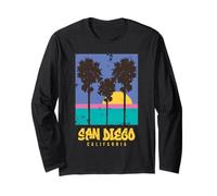 San Diego California Costiera Città Tramonto Palme Vintage Maglia a Manica
