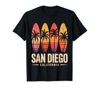 San Diego California Retro Surfboard Beach Vibes Maglietta