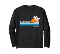 San Diego USA Vacanza tropicale Vintage anni '80 Stile Tramonto Maglia a Manica