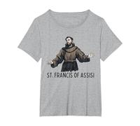 San Francesco Cattolico San Francesco d'Assisi Maglietta, Donna Plus-Size, Grigio Melange, 1X