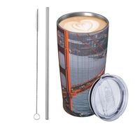 San Francisco Golden Gate Bridge - Bicchiere da viaggio isolato in acciaio inox, a tenuta stagna, con coperchio e cannuccia, da viaggio, con coperchio e cannuccia, idea regalo per donne, uomini e