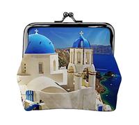San Francisco Portamonete Stampato Per Le Donne Portafoglio Borsa Del Raccoglitore Dell'unità di elaborazione Del Sacchetto Del Cambiamento Del, Santorini Isola Greca Vista Mare, Taglia unica, Vintage