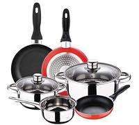 SAN IGNACIO Batteria 5 pezzi Cassel e set 3 padelle Ø16/Ø20/Ø24 cm rosso, alluminio pressato, antiaderente, induzione