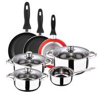 San Ignacio Batteria 7 pezzi Cassel e Set 3 padelle Ø16/Ø20/Ø24 cm rosso, alluminio pressato, antiaderente, induzione