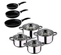 San Ignacio Batteria 8 Pezzi Set Sip CUNE 16/20/24 Cucina, Cromato, Acciaio Inossidabile, Batería + 3 sartenes