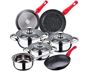 San Ignacio - Batteria da cucina 7 pezzi, in acciaio inox, con set padelle (20/24/28 cm) SAN IGNACIO Energy in alluminio forgiato