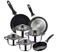 San Ignacio Batteria di 11 Pezzi: 4 pentole, 4 coperchi in Vetro e 3 padelle 16/20/24 cm, Acciaio Inox, induzione, Inossidabile, Cromato