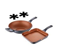 SAN IGNACIO Bronze | Set di Cucina | Set Wok e Padella Grill di 32 e 28 cm di Diametro e 2 Protettori Padelle | Prodotti in Alluminio Pressofuso | Padelle Antiaderenti | Tutti i Piani Cottura