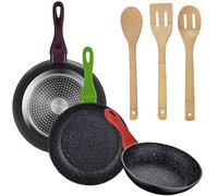 SAN IGNACIO Confezione da 3 padelle da 20/24/28 cm in alluminio forgiato + set di utensili da cucina in bambù