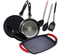San Ignacio Cune Sip Set 3 Pentole + Piastra grill + 3 Utensili, Alluminio Pressato, Nero/ Argento