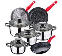 San Ignacio Dina - Batteria da cucina 8 pezzi, in acciaio inox, con set padelle (20/24/28 cm) SAN IGNACIO Energy in alluminio forgiato