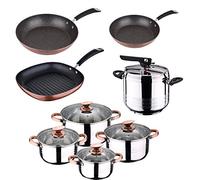 San Ignacio MOMA - Set di pentole a Pressione 7 l Duna + Batteria da Cucina, 8 Pezzi Sip + 3 padelle + griglia 28, Cromato