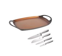 SAN IGNACIO Origen | Set di 5 Pezzi con Piastra Antiaderente di 36 x 7,1 cm e 4 Coltelli in Acciaio Inox | Alluminio Forgiato | Kit Padelle e Coltelli | Per Tutti i Piani Cottura