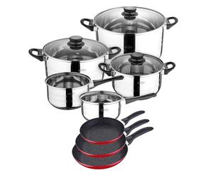 San Ignacio PK356 batteria da cucina 8 pezzi e set di padelle in rosso, cromato