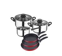San Ignacio PK357 Batteria da cucina 5 pezzi e set di padelle in rosso, cromato