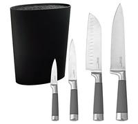 San Ignacio PK658 Ceppo Universale Lavabile e Set di Coltelli, Acciaio Inossidabile, Grigio, 21x24x37 cm