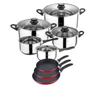 SAN IGNACIO SARTENI PK356 Batteria da Cucina 8 Pezzi e Set di padelle in Rosso, Cromato, Alluminio