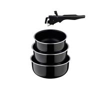 SAN IGNACIO Set 3 casseruole (16+18+20cm) salvaspazio in alluminio per induzione linea Click&Cook