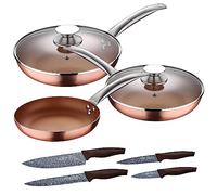 SAN IGNACIO Set 5 padelle da 20,24,28 cm (con coperchio) alluminio pressato induzione con set 4 coltelli in acciaio inossidabile