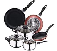 San Ignacio Set Batteria di Pentole 5 Pezzi Acciaio Inox + 3 Padelle Ø16/20/24 cm Alluminio Personalizzate ad Induzione,