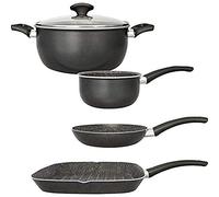 San Ignacio Set Casual Batteria da Cucina Gourmet, Alluminio pressato, Grigio Scuro, Casseruola di Ø16 Padella Ø20 Padella Grill 28 x 28 pentola di Ø24 CMS. con Coperchio di Vetro