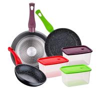 San Ignacio Set di 3 padelle 20/24/28 cm con 3 Pezzi ermetici in plastica 850 ml, Collezione Jolie, Polipropilene Alluminio forgiato, Multicolore