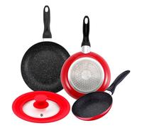 San Ignacio Set di 3 padelle rivestimento marmo Ø16Ø20Ø24cm + coperchio universale in colore rosso di vetro