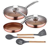 SAN IGNACIO Set di 5 padelle da 20,24,28 cm (con coperchio) alluminio pressato induzione con set 3 utensili da cucina in silicone legno