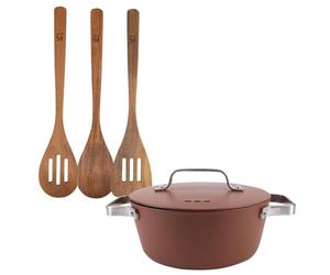 San Ignacio Set di casseruola Ø20 x 8,5 cm da 2 l con coperchio in alluminio + 3 utensili da cucina in legno AGROS