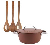San Ignacio Set di casseruola Ø28 x 12,5 cm da 6 l con coperchio in alluminio + 3 utensili da cucina in legno AGROS