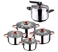 San Ignacio Set di pentole a Pressione da 5 Litri Duna + Batteria da Cucina 8 Pezzi Sip, Acciaio Inossidabile Alluminio, Cromato, Taglia Unica